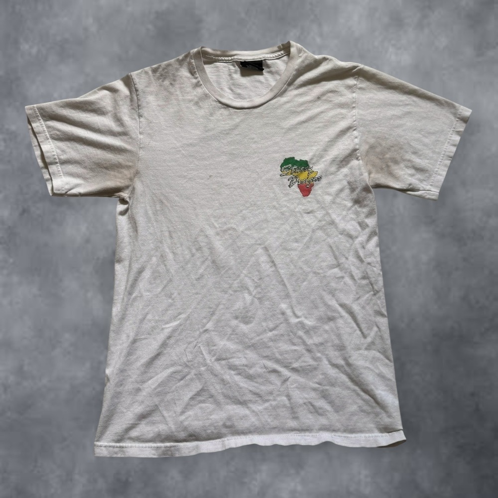 Stussy Rough n Tough Africa T-Shirt Mens Small White Rasta Streetwear Vintage
